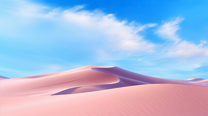 Fototapeta na wymiar Desert Dune cliff sand landscape with clean blue sky. Minimal Desert natural background. Scene of Dry land Sand, dusty road without the end point, with Generative Ai.