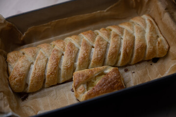 Fresh baked braided apple puff pastry