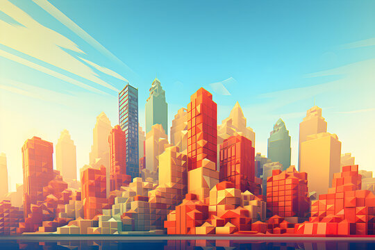 Low Poly Illustration of a city skyline - Geometric Art