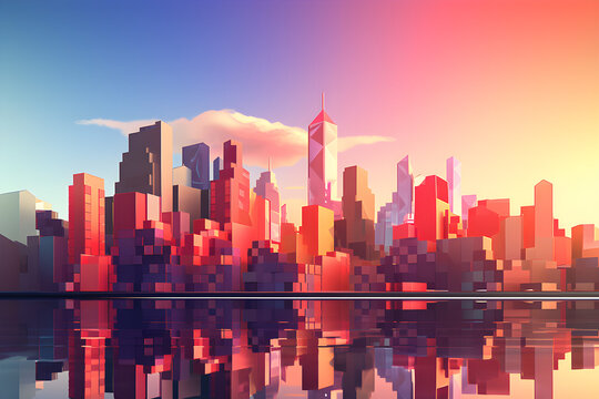 Low Poly Illustration of a city skyline - Geometric Art