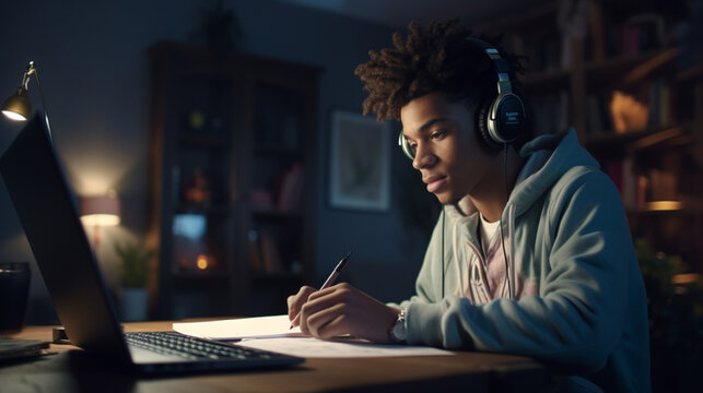 Staying Connected: Young Professional Engaged in a Focused Video Call