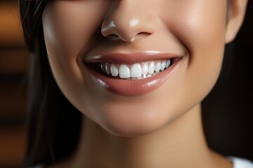 Fototapeta premium Happy young woman smiling with beautiful teeth. Generative Ai