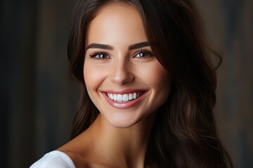 Happy young woman smiling with beautiful teeth. Generative Ai