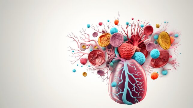 3D illustration of the human organ systems, Human internal organs. Anatomy. Nervous, circulatory, digestive, excretory, urinary,and bone systems. Medical education concept, Generative AI illustration