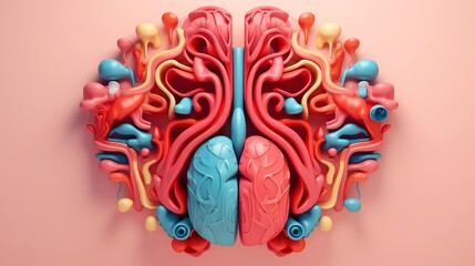 3D illustration of the human organ systems, Human internal organs. Anatomy. Nervous, circulatory, digestive, excretory, urinary,and bone systems. Medical education concept, Generative AI illustration