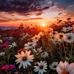 Dreamy Field Flowers Sunset 