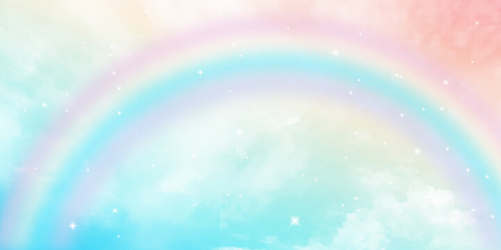 rainbow on pastel sky with texture of cloud and snow