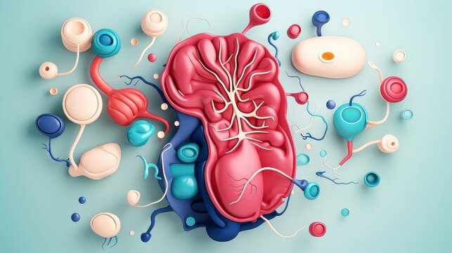 3D illustration of the human organ systems, Human internal organs. Anatomy. Nervous, circulatory, digestive, excretory, urinary,and bone systems. Medical education concept, Generative AI illustration