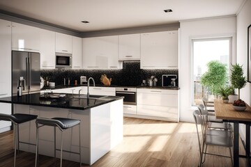 Kitchen island in modern luxurious kitchen interior. Generative AI
