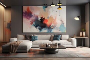 View of an Artistic Painting in a Stylish Living Room. Generative AI