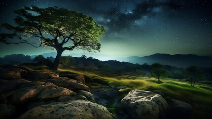 nature landscape night, illustration, Generative AI