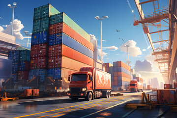freight containers in the port - logistics concept 3d rendered