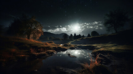 nature landscape night, illustration, Generative AI