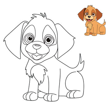Cute and funny coloring page of a little dog. Hand drawn vector illustration for colouring book. Coloring book. Cartoon vector illustration