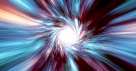 Multicolored hypertunnel spinning speed space tunnel made of twisted swirling energy magic glowing light lines abstract background © Bolbik