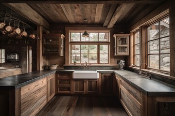 rustic kitchen room with wooden. Generative AI