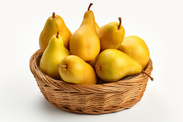 A realistic portrait of pears in a basket white background, isolated PNG