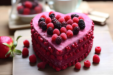 heart shape blackberry and raspberry cake studio shot