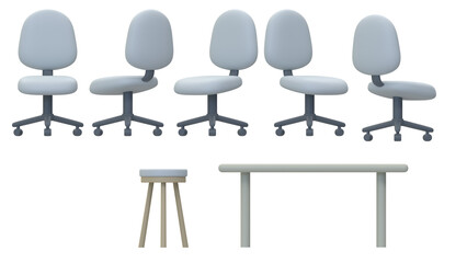 Fototapeta premium A Cute 3D Render Assets of Office Chairs and Tables