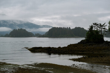 Breathtaking mountain glacier range view of Alaska mountains in Sitka with spectacular landscape scenery