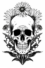 Black and white skull candy tattoo line. Generative ai.