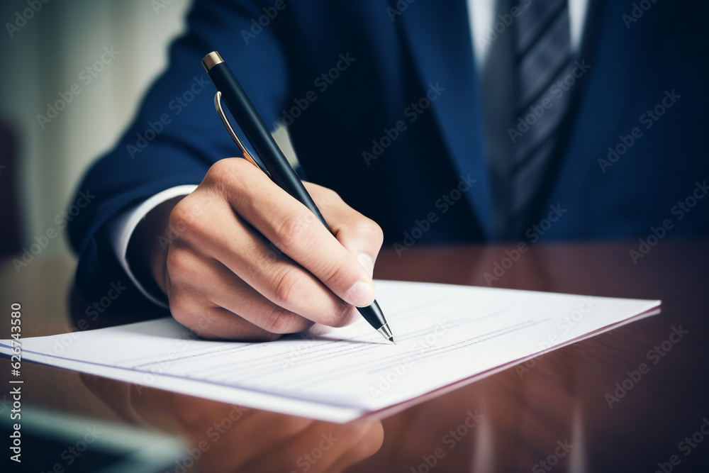 Wall mural businessman signing documents. sign contract concept. close up.