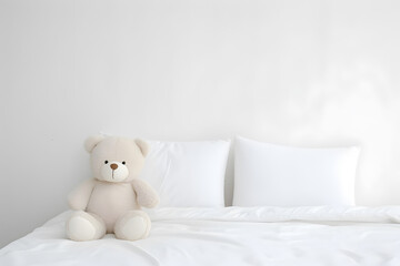 Teddy bear toy on the clean bed