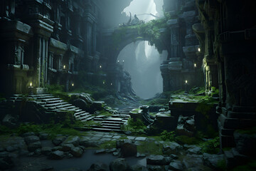 Obraz premium jungle ruins environment concept art illustration