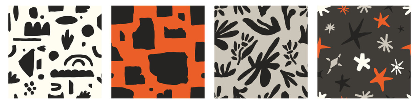 Abstract organic shapes vector seamless pattern set. Modern background collection with cut out doodle elements. Collage style wallpaper, fashionable fabric print