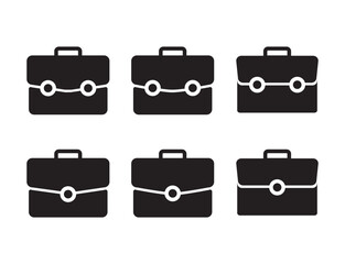 Black icon set of briefcase, suitcase icon set, Flat vector sign isolated on white background.  design template illustration bag for work.