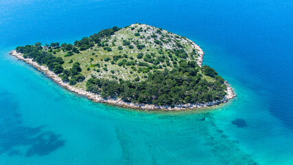 heart island. Croatia drone aerial view. Love romantic island