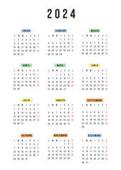 Spanish calendar 2024 year. Vector stationery calendar week starts Monday. Yearly organizer. Simple modern calendar template in minimalist design. Business illustration.