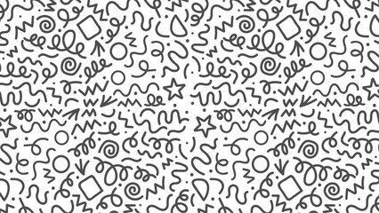Fototapeta na wymiar Fun black line doodle seamless pattern. Creative minimalist style art background for children or trendy design with basic shapes. Simple childish scribble backdrop.