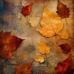 Vintage canvas backdrop, floating leaves, Autumnal Forest Serenity