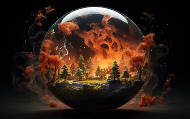 Earth in the fire to show pollution.