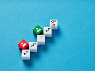 Concept of competition, success, challenge and achievement in business career. To win a trophy or...