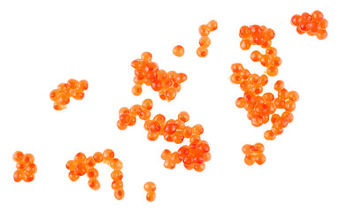 Delicious red caviar isolated on a white background, top view.