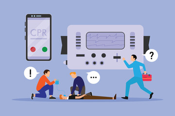 Obraz premium Cpr training, heart emergency revival 2d vector illustration concept for banner, website, illustration, landing page, flyer, etc