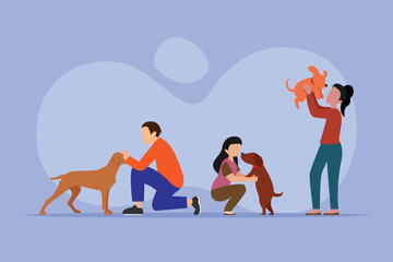 happy pet owners with dogs 2d vector illustration concept for banner, website, illustration, landing page, flyer, etc