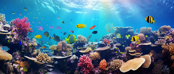 Naklejka na ściany i meble Underwater Tropical Corals Reef
