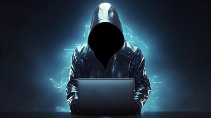 Anonymous hacker with laptop. Concept of dark web, cybercrime, cyberattack, etc