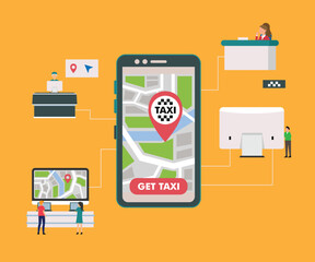 Online internet taxi 24/7 service 2d vector illustration concept for banner, website, illustration, landing page, flyer, etc