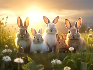 Kameradschaft der Langohren: F&uuml;nf Hasen genie&szlig;en die Gesellschaft