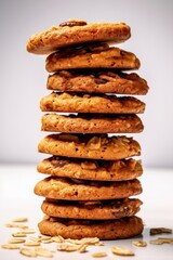 stack of oatmeal cookies on a white background, created by Generative AI