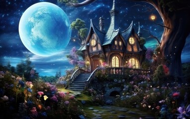 Obraz na płótnie Canvas Halloween background with castle with moon.