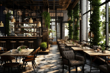 Fototapeta premium Interior of modern coffee shop in loft style