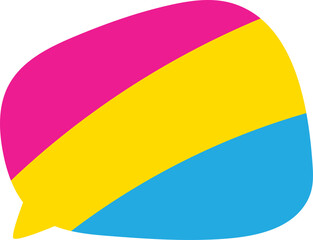 Pink, yellow, and blue colored speech bubble icon, as the colors of the pansexual flag. LGBTQI concept. Flat design illustration.