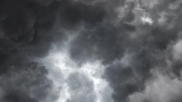 Storm Clouds And Lightning Bolts in dark sky