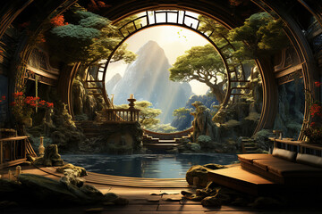 Interior and details with zen spa and Chinese or Javanese style.