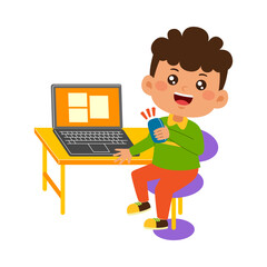 cute little kid boy use laptop 